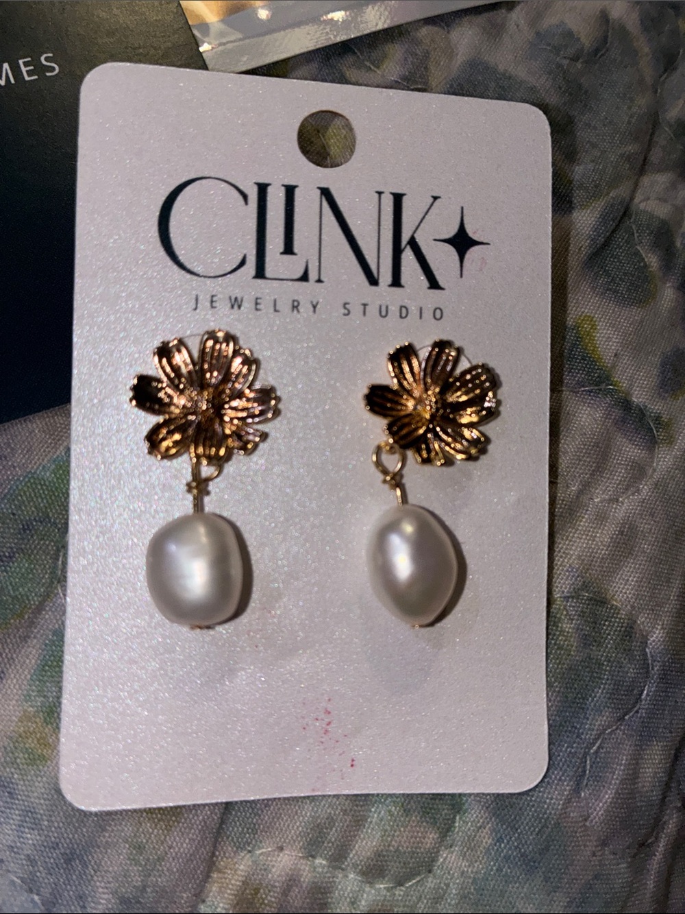 Handmade Clink Jewelry Studio 14k Gold Plated Fresh Water Pearl Floral Earrings